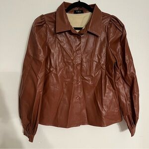 Vici Faux Leather Polyurethane Brown Button Jacket S